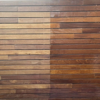 Comparison between weathered grey and oiled Ipe hardwood