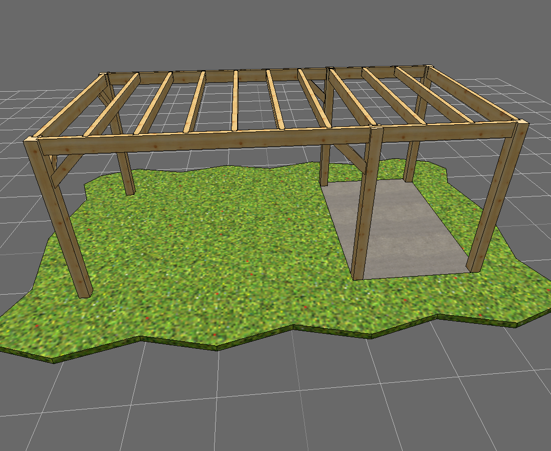 Wooden Douglas timber shelter base frame A wooden frame structure for creating a garden shelter out of Douglas timber