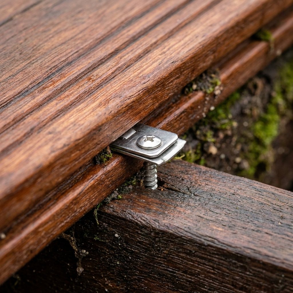 Timber subframe on adjustable pedestals to show how to lay decking with hidden clips