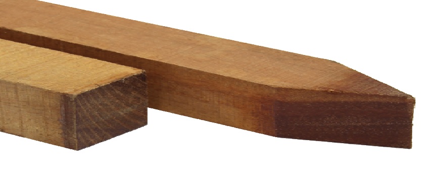 A pointed Ipe hardwood foundation post designed for durable outdoor decking subframes