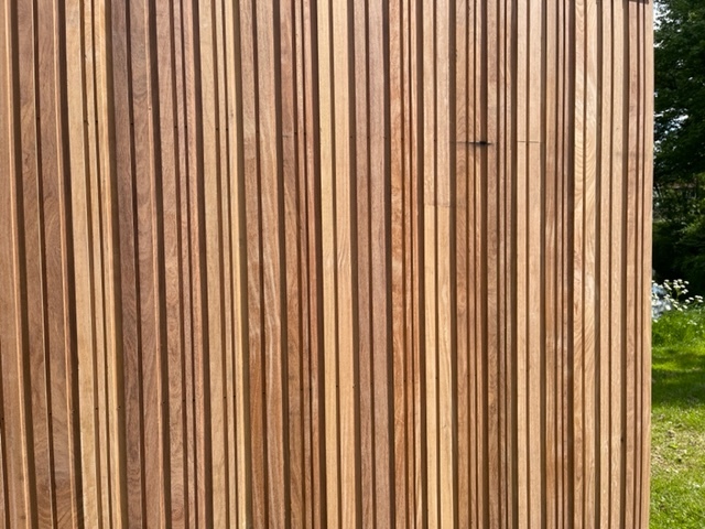 Barcode fence of ipe hardwood vertical assembly