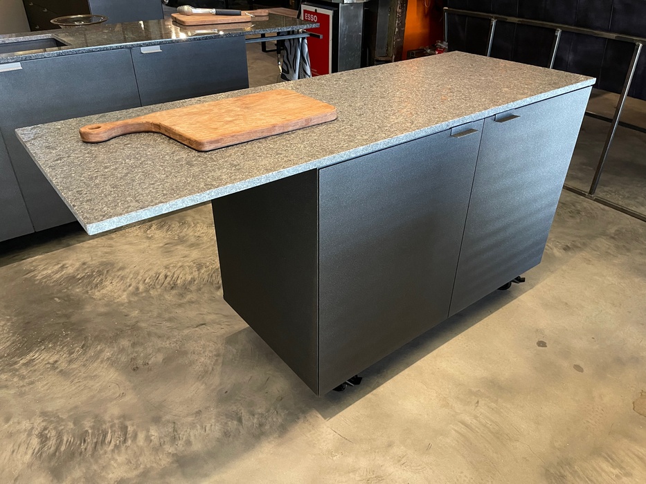 Black steel shop kitchen cabinets