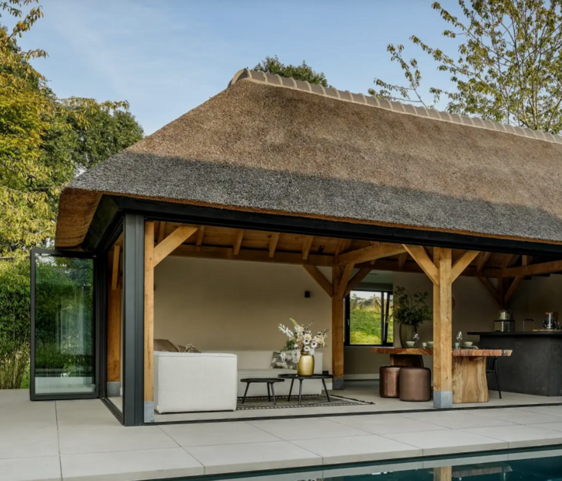 Craftsman bespoke wooden canopy made to measure using traditional oak joinery