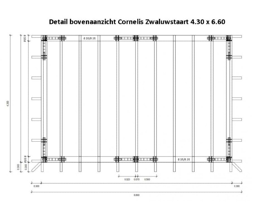 Detail top view roof cornelis with dove tail