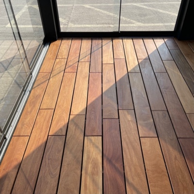 Decking boards of ipe hardwood with tongue and groove for clip mounting