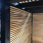 Modern 3d wall with hardwood beams