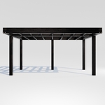 Modern canopy in black Douglas timber with overhang
