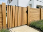 Teak bespoke gate for a front garden, 50 mm slats