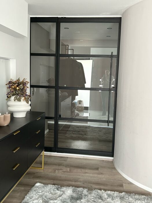 Pivot revolving steel door with side element