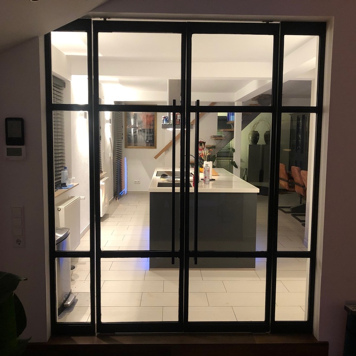 Steel loft doors in living room