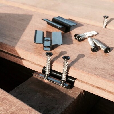 Close-up of Ipe decking with visible grain and stainless steel clips